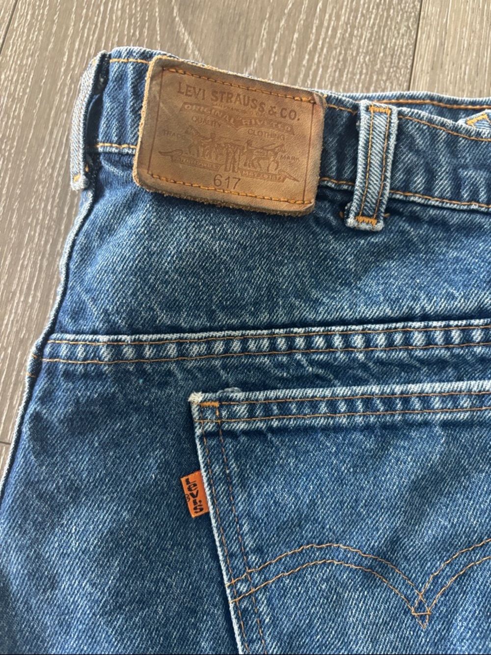 Levi's VINTAGE ORANGE TAB Denim Jeans with Tan Leather Patch, 44/32, style 617